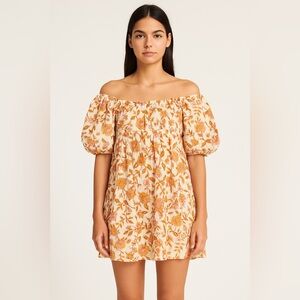 Billabong With Love Cream Floral Off Shoulder Mini Dress Women’s Size L